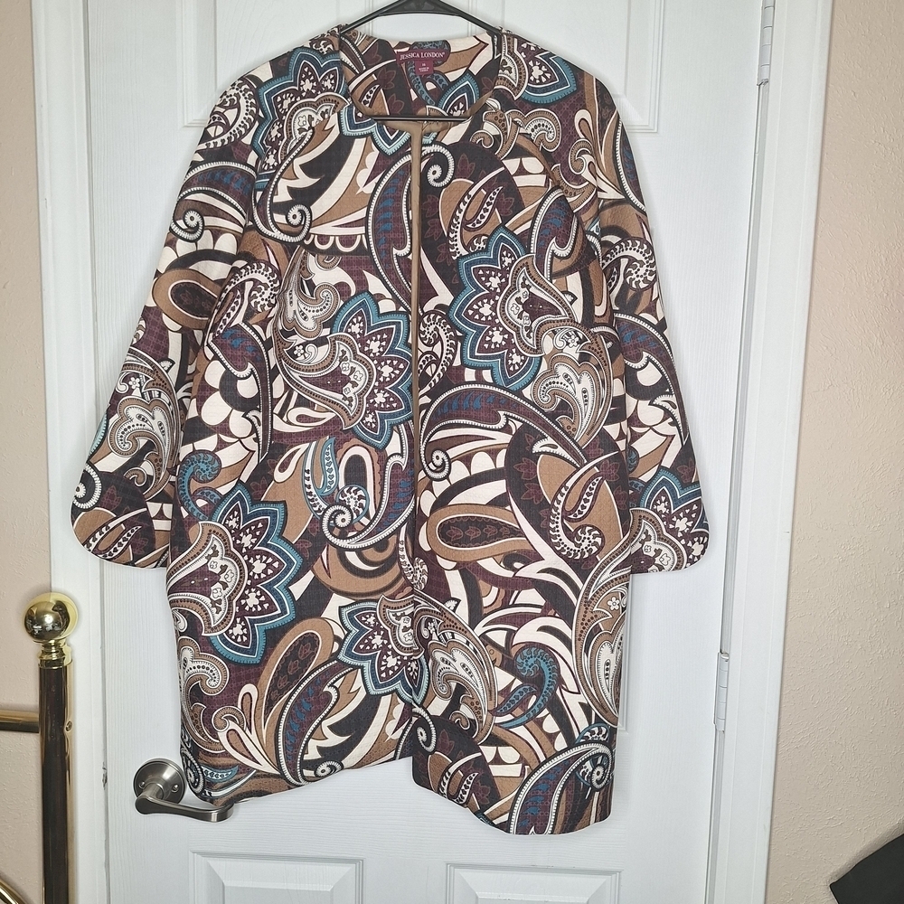 Jessica London Paisley Cape Jacket in Brown and Blue Size 16
